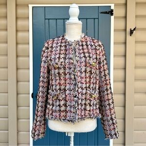 Halogen Multicolor Tweed Frayed Edges Cropped Blazer Women Size Medium